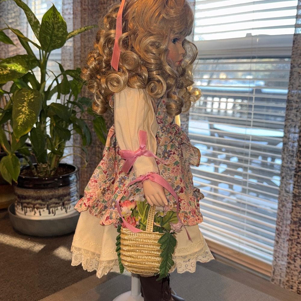Vintage 19 inch Porcelain Doll with Stand - Picture 5 of 8